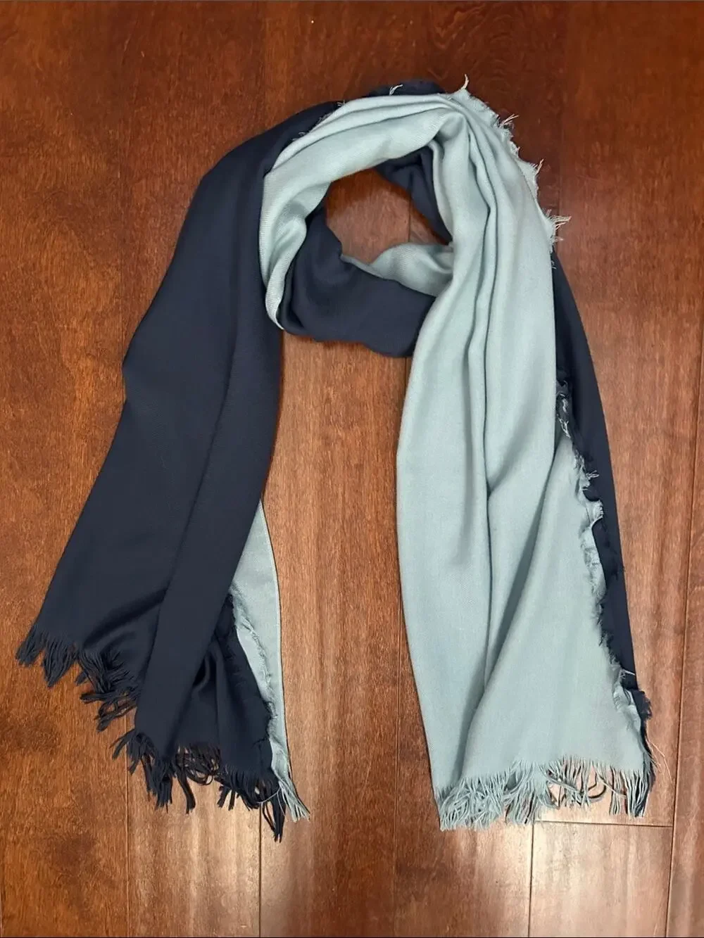 Nordstrom Navy and Light Blue Fringed Colorblock Scarf